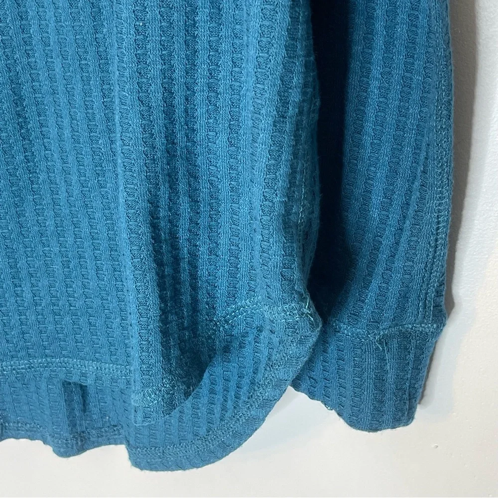 CHASER Teal Waffle Knit Hooded Long Sleeve Pullover Top Size Small - Picture 2 of 7
